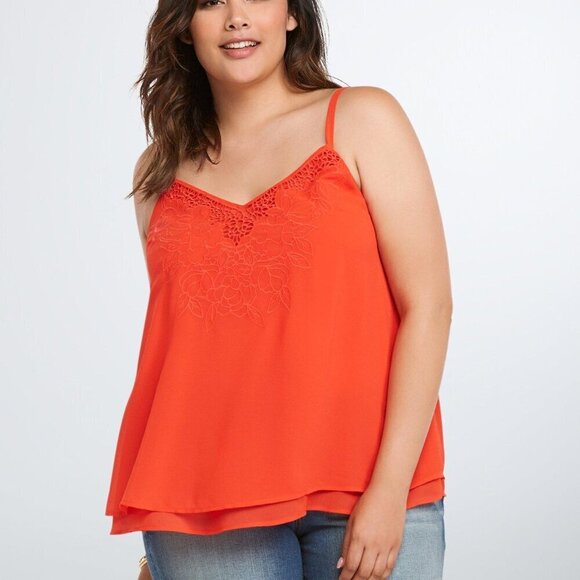 Torrid Embroidered Chiffon Cami Top 2x red - Picture 1 of 8